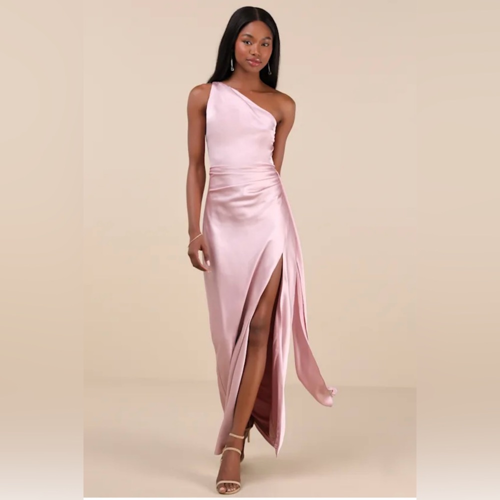 Lulus Dusty Lavender Satin One-Shoulder Maxi Dress / New With Tags